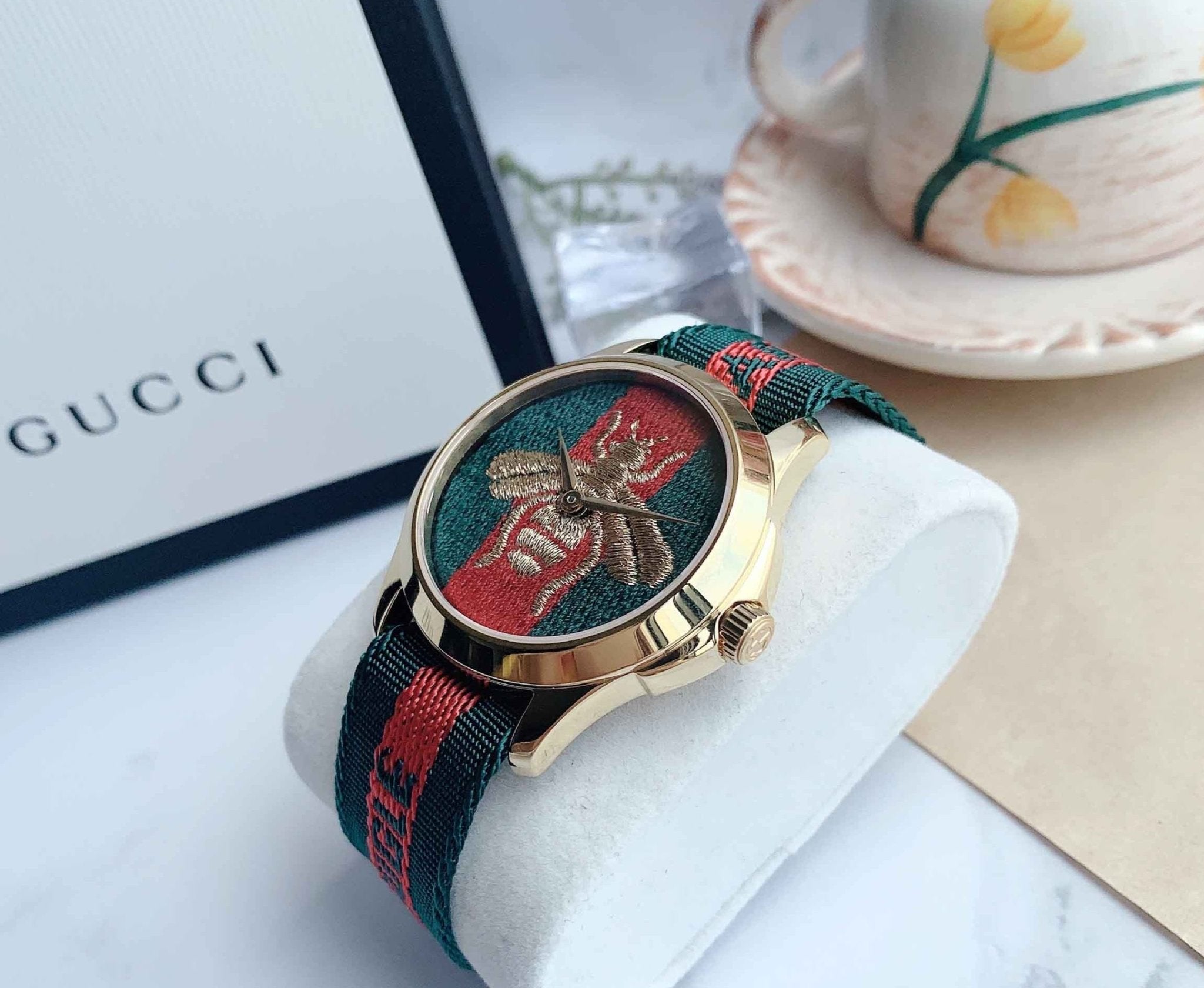 Gucci Le Marche des Merveilles Green & Red Dial Green & Red NATO Strap Unisex Watch - YA126487 Watches Gucci   