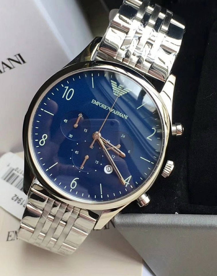 Emporio Armani Chronograph Blue Dial Silver Stainless Steel Watch For Men - AR1942 Watches Emporio Armani   