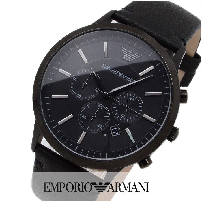 Emporio Armani Sportivo Chronograph Black Dial Black Leather Strap Watch For Men - AR2461 Watches Emporio Armani   