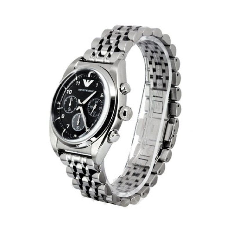 Emporio Armani Franco Black Dial Silver Stainless Steel Strap Watch For Men - AR0373 Watches Emporio Armani   