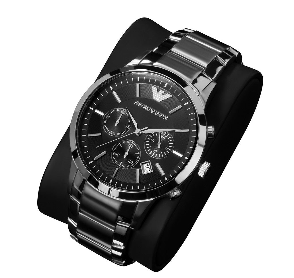 Emporio Armani Classic Chronograph Black Dial Black Stainless Steel Strap Watch For Men - AR2453 Watches Emporio Armani   