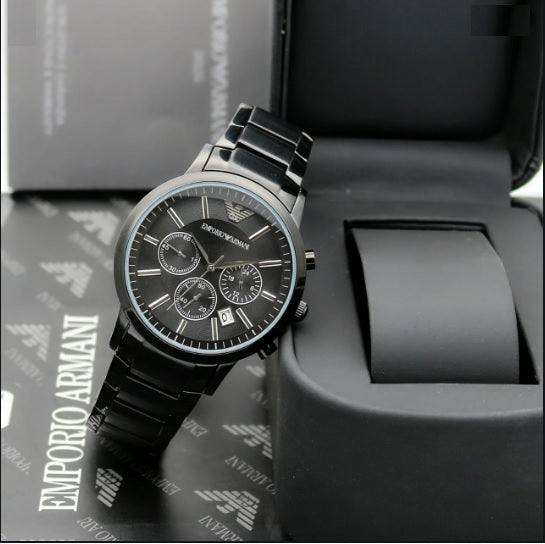 Emporio Armani Classic Chronograph Black Dial Black Stainless Steel Strap Watch For Men - AR2453 Watches Emporio Armani   