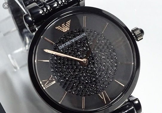 Emporio Armani Gianni T Bar All Black Diamond Dial Watch For Women - AR11245 Watches Emporio Armani   