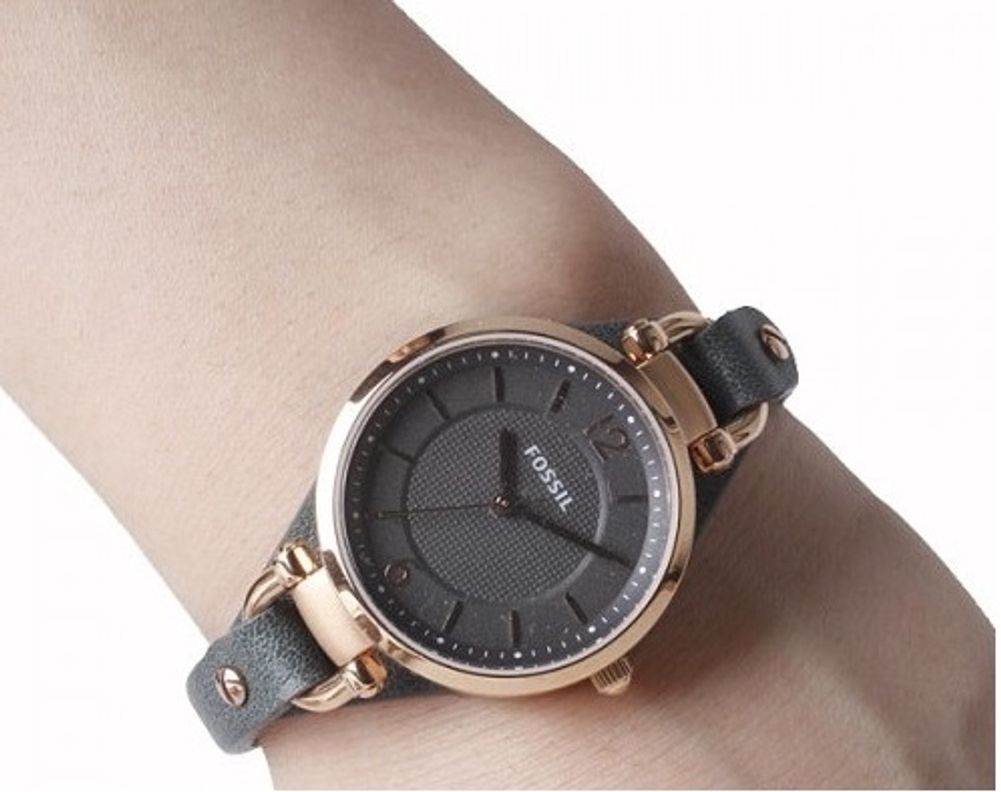 Fossil Georgia Smoke Grey Dial Grey Leather Strap Watch for Women - ES3077 Watches Fossil   