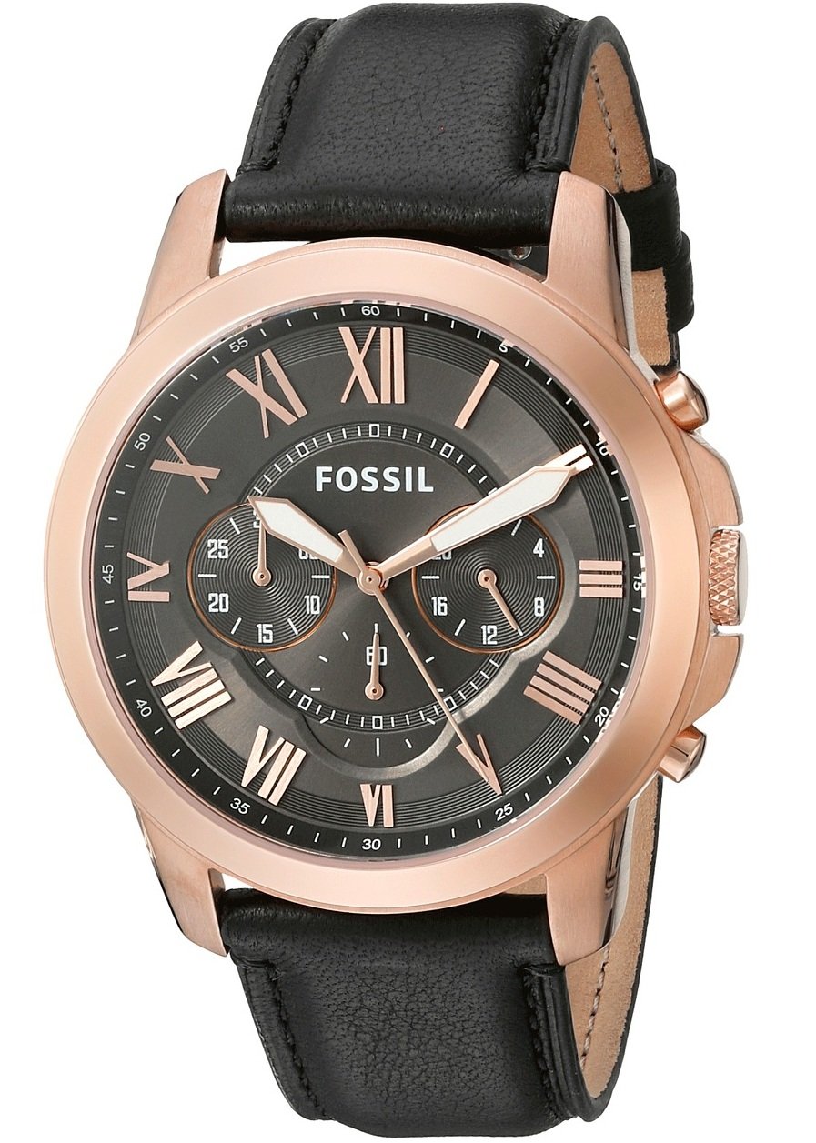 Fossil Grant Chronograph Black Dial Black Leather Strap Watch for Men - FS5085 Watches Fossil   