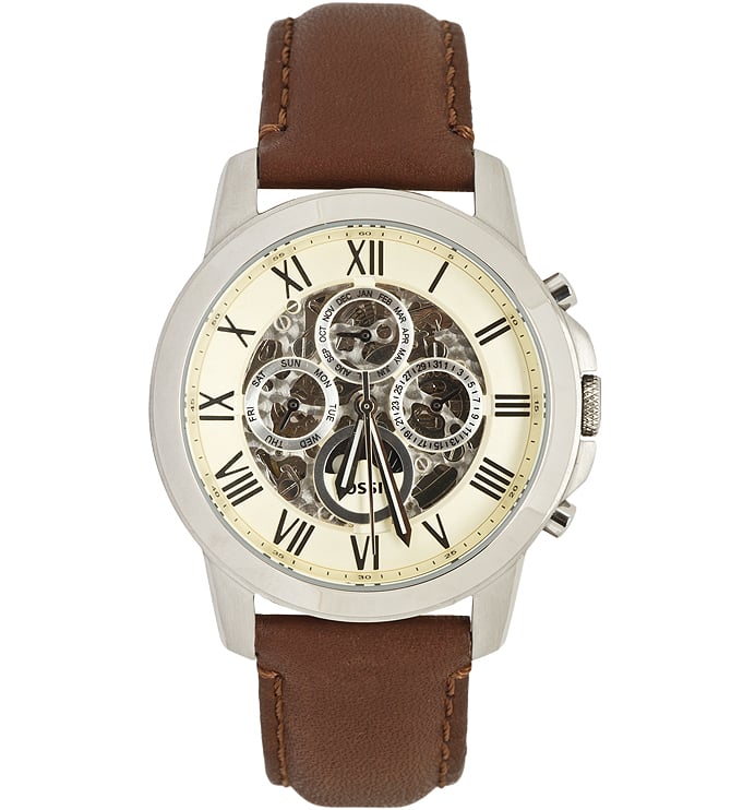 Fossil Grant Automatic White Dial Brown Leather Strap Watch for Men -  ME3027 Watches Fossil   