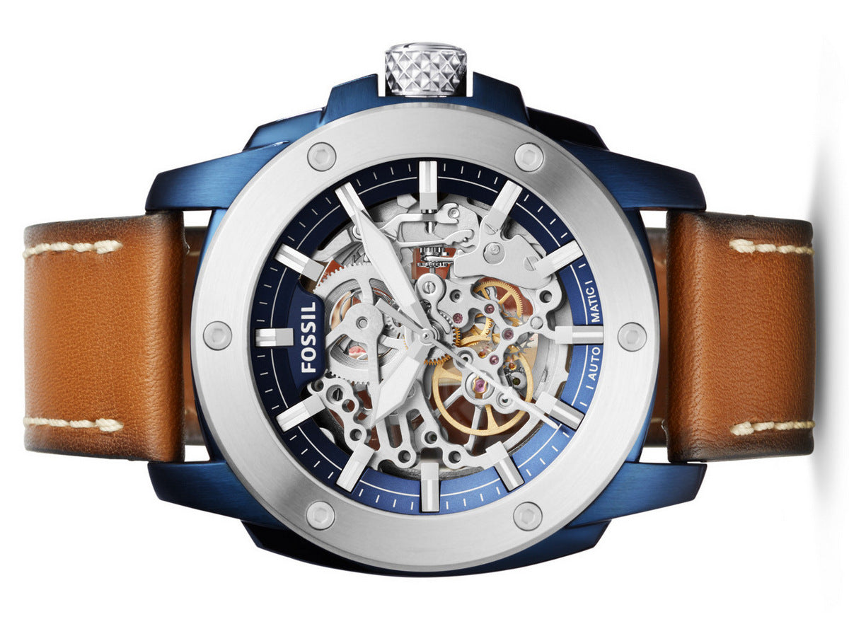 Fossil Modern Machine Automatic Skeleton Silver Dial Brown Leather Strap Watch for Men - ME3135 Watches Fossil   