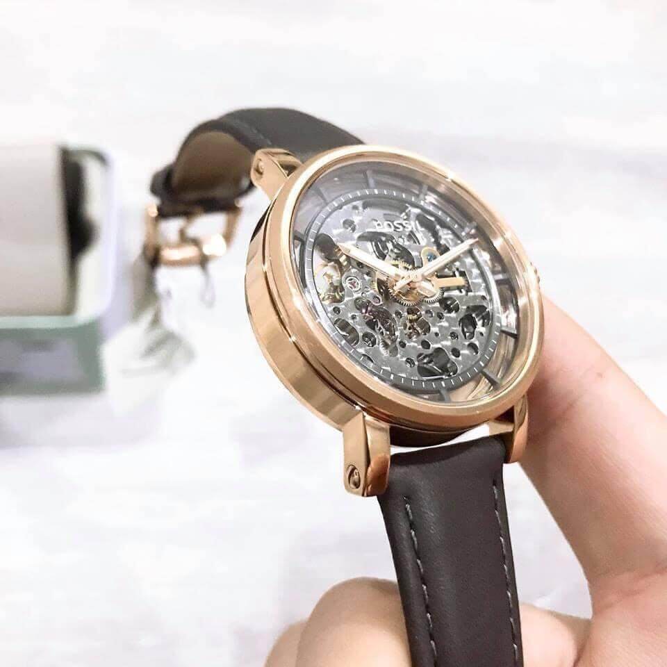 Fossil Boyfriend Automatic Skeleton Grey Dial Grey Leather Strap Watch for Women - ME3089 Watches Fossil   