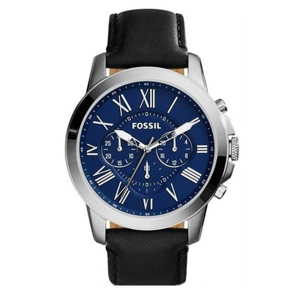 Fossil Grant Chronograph Blue Dial Black Leather Strap Watch for Men - FS4990 Watches Fossil   