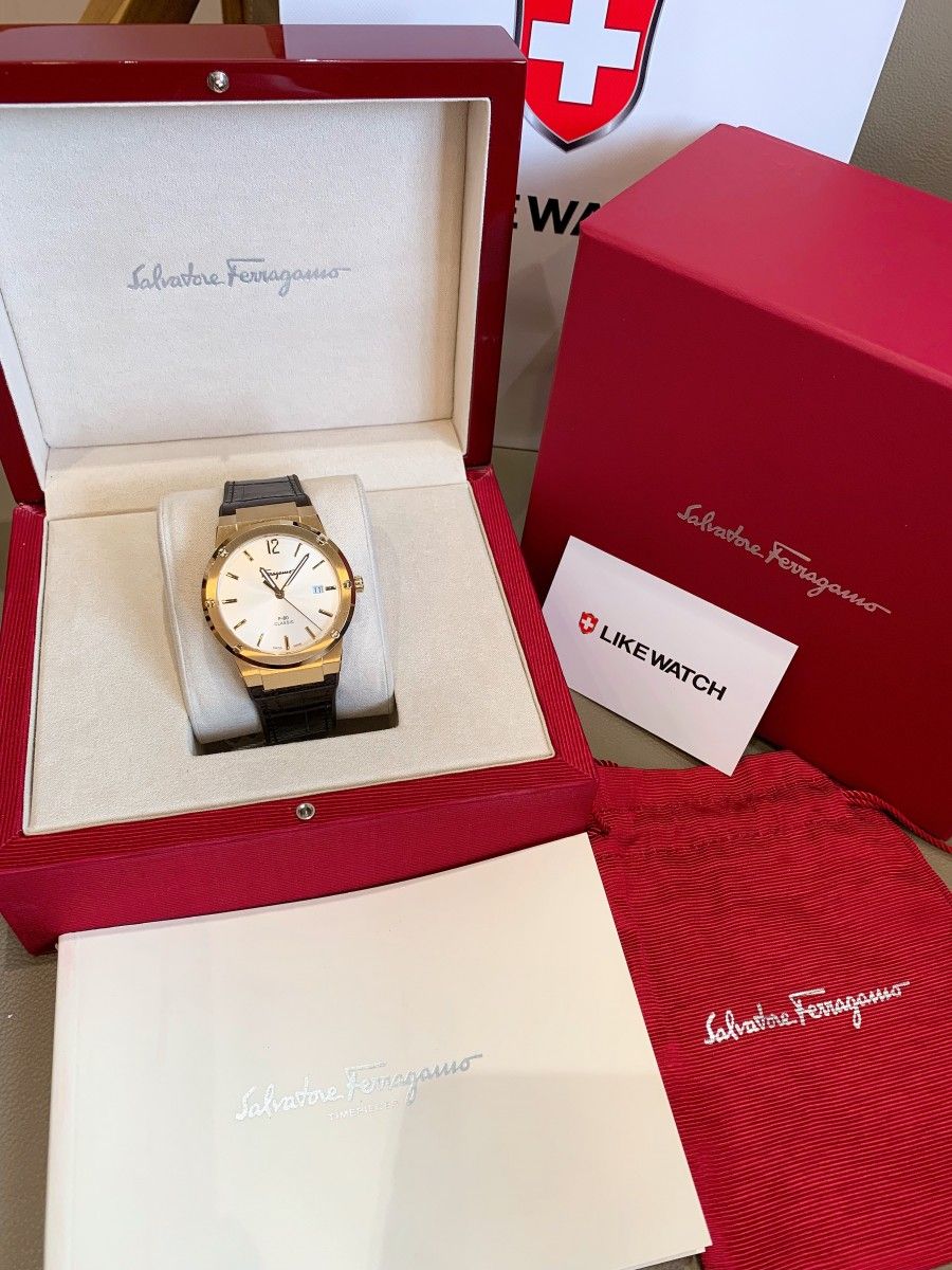 Salvatore Ferragamo F-80 Classic Silver Dial Brown Leather Strap Watch for Men - SFDT00419 Watches Salvatore Ferragamo   