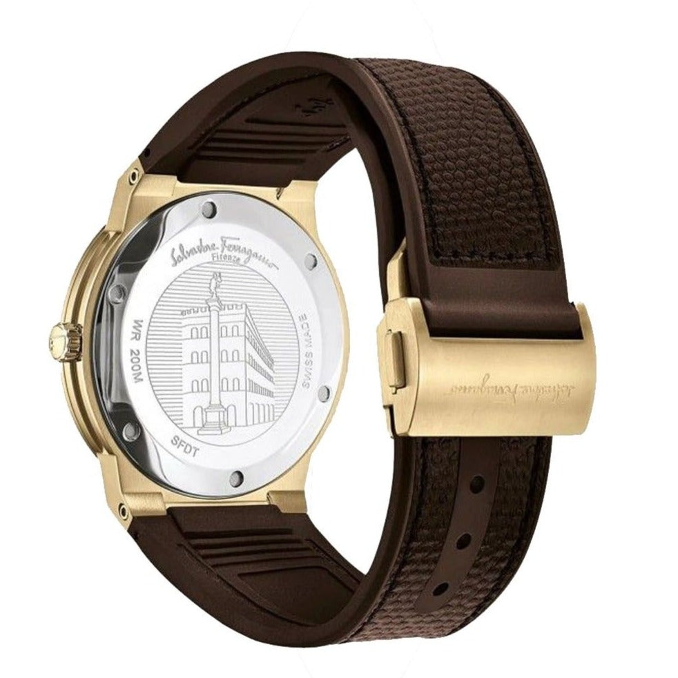 Salvatore Ferragamo Classic White Dial Brown Leather Strap Watch for Men - SFDT00819 Watches Salvatore Ferragamo   