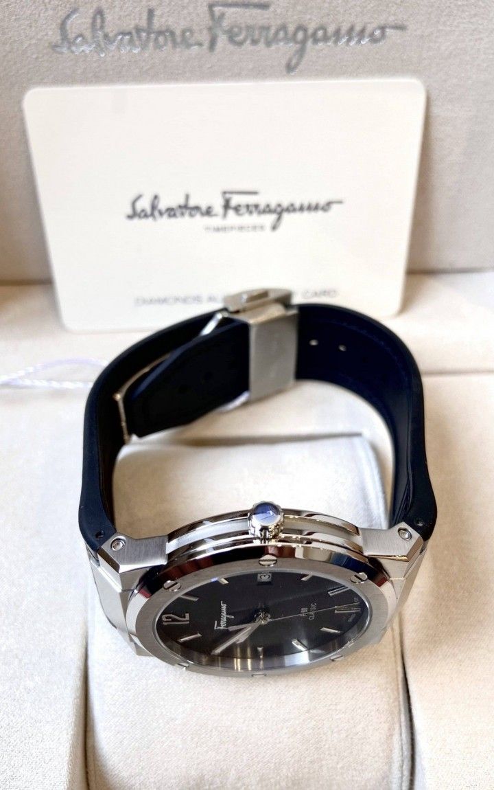 Salvatore Ferragamo F-80 Classic Black Dial Black Leather Strap Watch for Men - SFDT00619 Watches Salvatore Ferragamo   