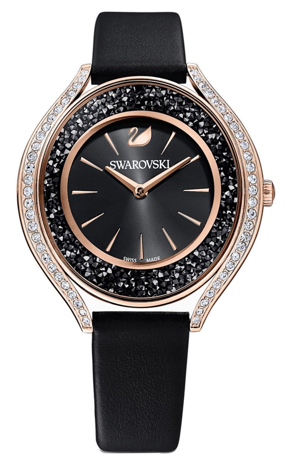 Swarovski Crystalline Aura Black Dial Black Leather Strap Watch for Women - 5558634 Watches Swarovski   