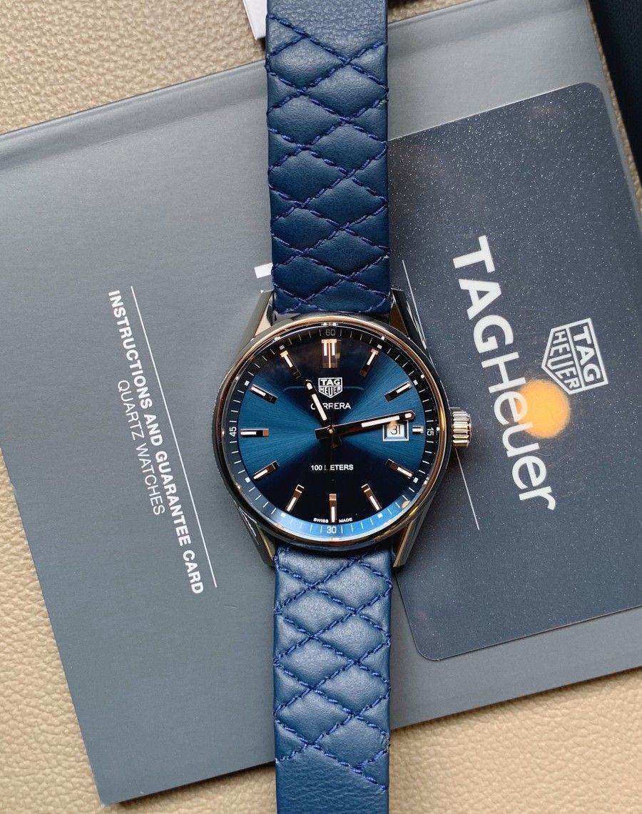 Tag Heuer Carrera Quartz 39mm Blue Dial Blue Calfskin Strap Watch for Women - WAR1112.FC6391 Watches Tag Heuer   