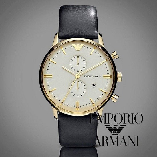 Emporio Armani Gianni Beige Dial Grey Leather Strap Watch For Men - AR0386 Watches Emporio Armani   