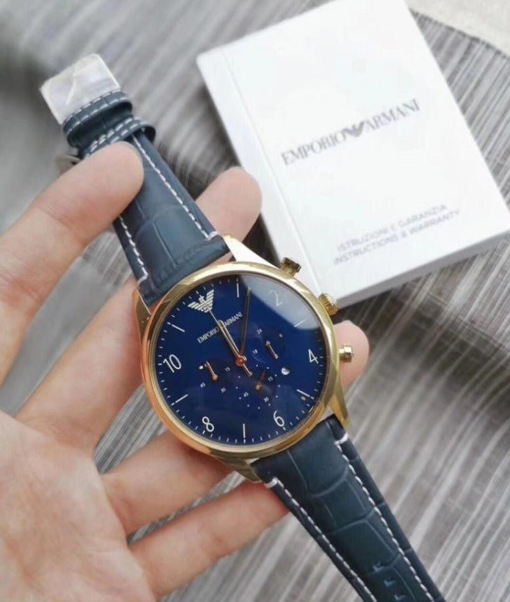 Emporio Armani Chronograph Midnight Blue Dial Blue Leather Strap Watch For Men - AR1862 Watches Emporio Armani   