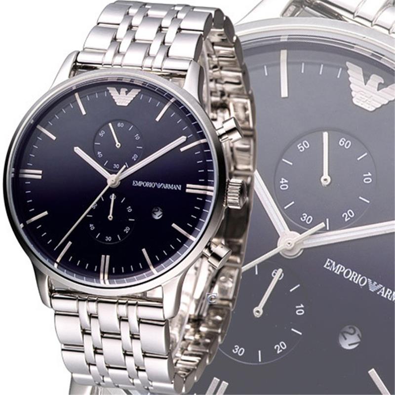 Emporio Armani Gianni Chronograph Blue Dial Silver Stainless Steel Watch For Men - AR1648 Watches Emporio Armani   