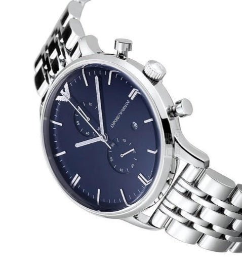 Emporio Armani Gianni Chronograph Blue Dial Silver Stainless Steel Watch For Men - AR1648 Watches Emporio Armani   