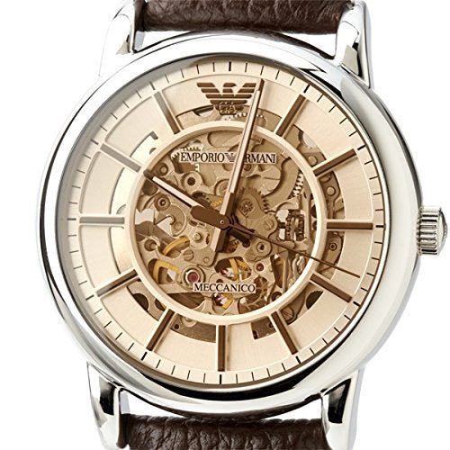 Emporio Armani Luigi Meccanico Brown Dial Brown Leather Strap Watch For Men - AR1982 Watches Emporio Armani   