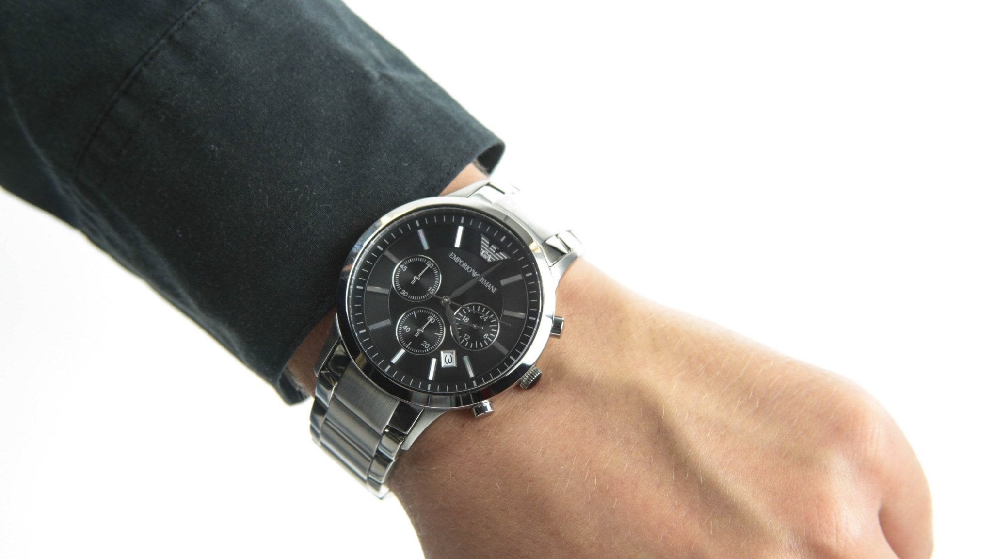 Emporio Armani Classic Chronograph Black Dial Silver Stainless Steel Strap Watch For Men - AR2434 Watches Emporio Armani   