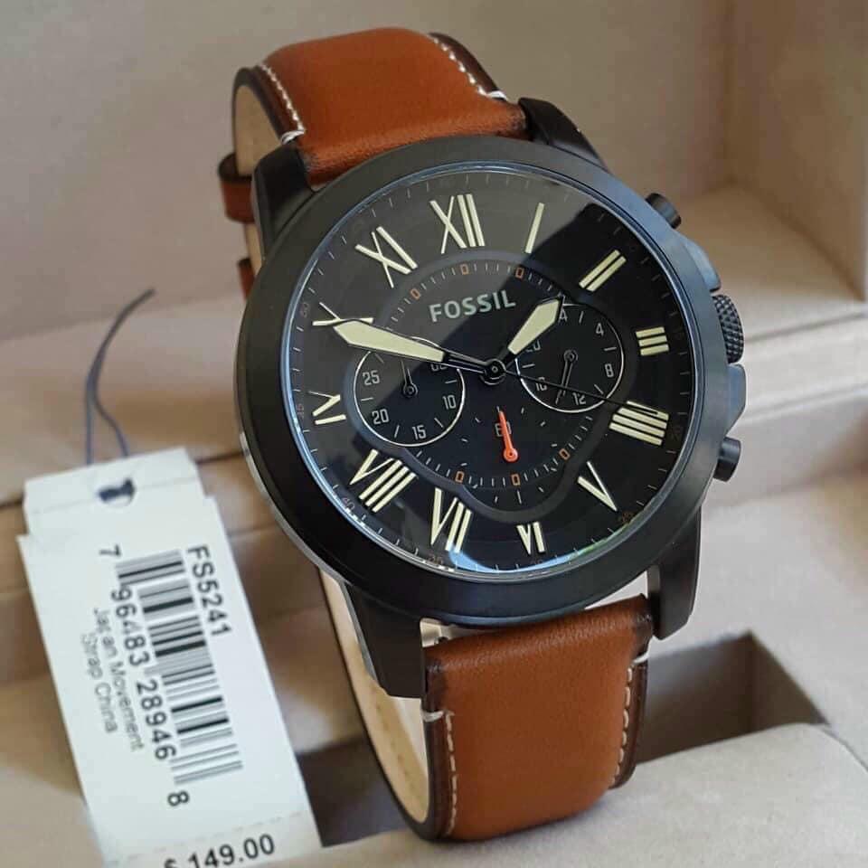 Fossil Grant Chronograph Black Dial Brown Leather Strap Watch for Men - FS5241 Watches Fossil   