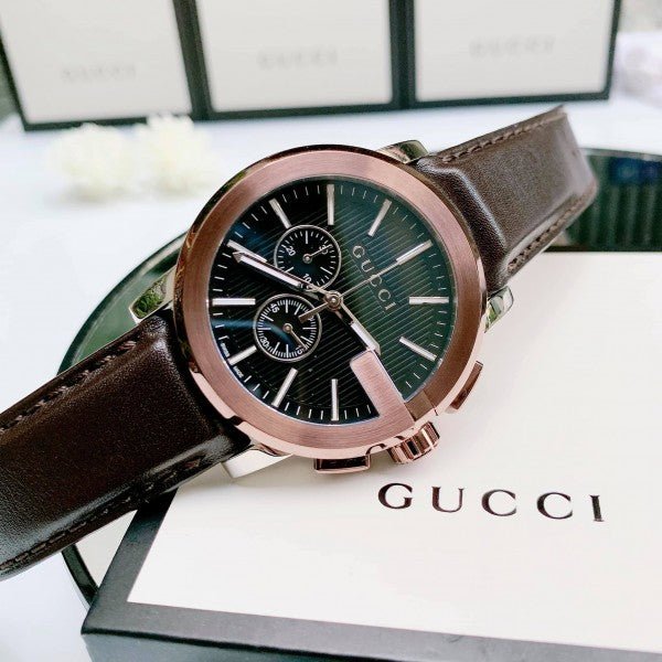 Gucci G Chrono Black Dial Black Leather Strap Watch For Men - YA101202 Watches Gucci   