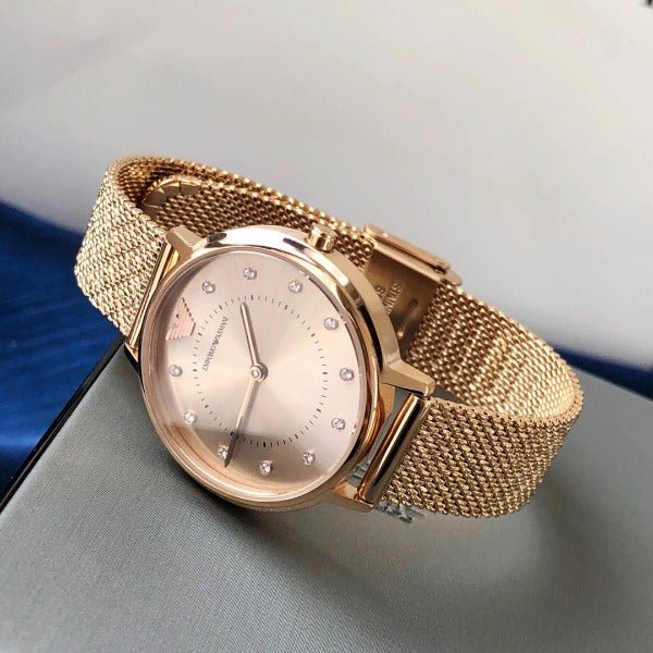 Emporio Armani Pink Dial Pink Mesh Bracelet Watch For Women - AR11129 Watches Emporio Armani   