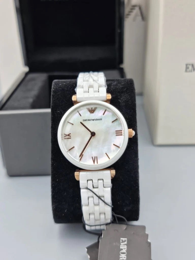 Emporio Armani Ceramica Mother of Pearl Dial White Ceramic Strap Watch For Women - AR1486 Watches Emporio Armani   