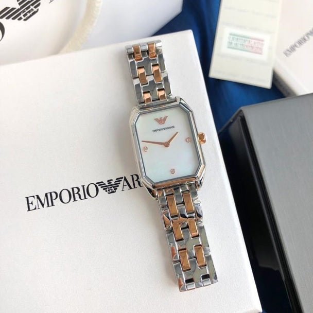 Emporio Armani Gianni T Bar Mother of Pearl Dial Two Tone Stainless Steel Strap Watch For Women - AR11146 Watches Emporio Armani   