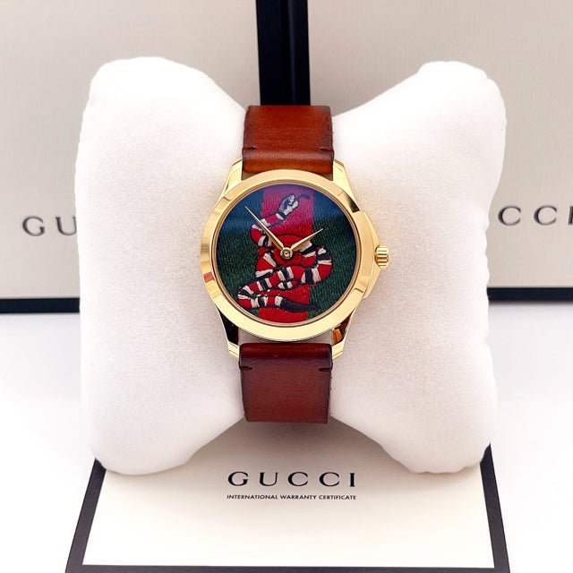 Gucci Le Marche Des Merveilles Green and Red Dial Brown Leather Strap Unisex Watch - YA1264012 Watches Gucci   