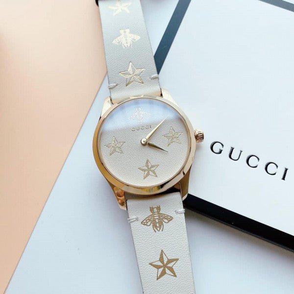 Gucci G Timeless White DIal White Leather Strap Watch For Women - YA1264096 Watches Gucci   