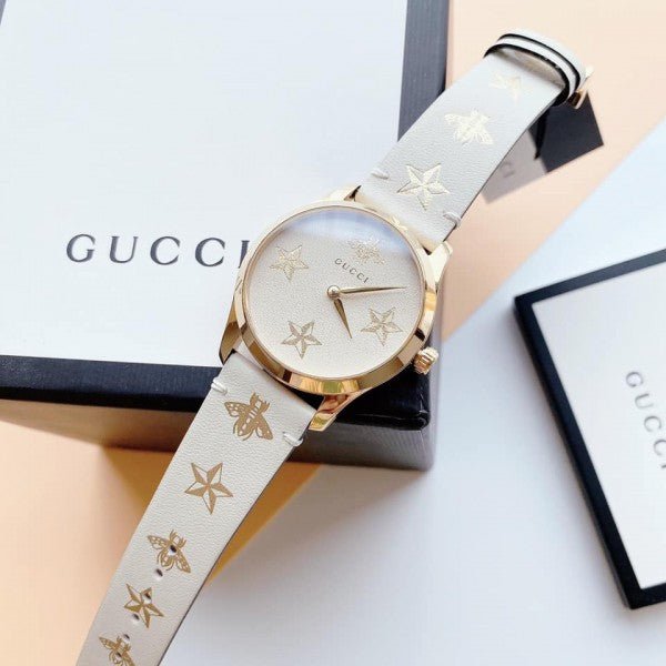 Gucci G Timeless White DIal White Leather Strap Watch For Women - YA1264096 Watches Gucci   