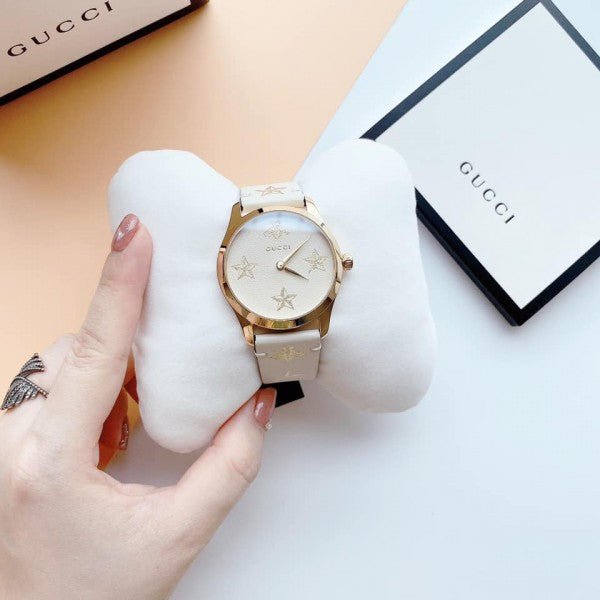 Gucci G Timeless White DIal White Leather Strap Watch For Women - YA1264096 Watches Gucci   