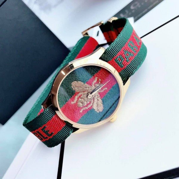 Gucci Le Marche des Merveilles Green & Red Dial Green & Red NATO Strap Unisex Watch - YA126487 Watches Gucci   