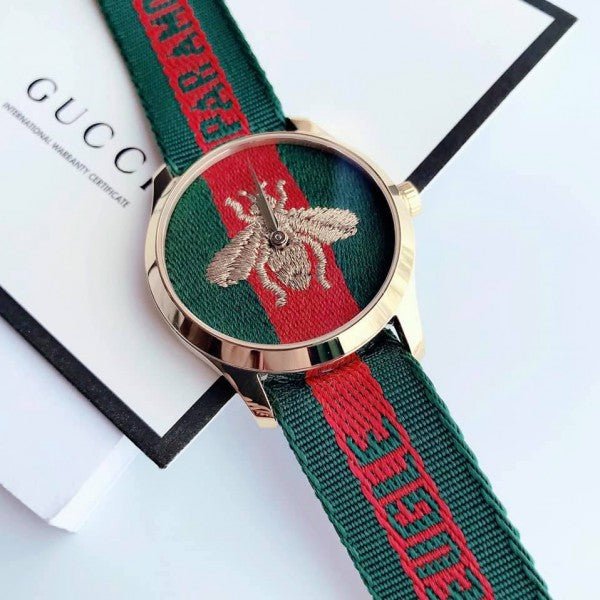 Gucci Le Marche des Merveilles Green & Red Dial Green & Red NATO Strap Unisex Watch - YA126487 Watches Gucci   