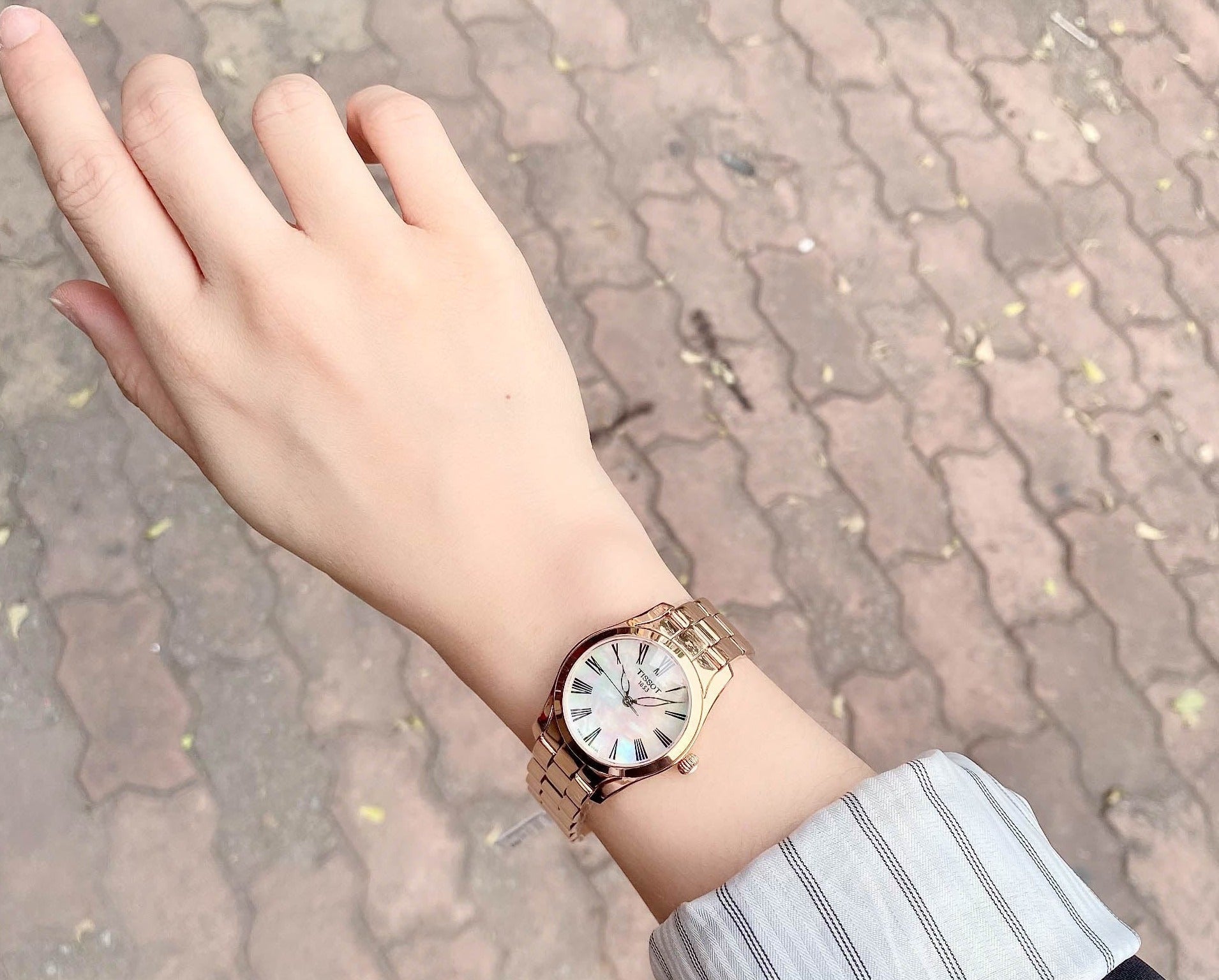 Tissot T Wave Mother of Pearl Dial Rose Gold Stainless Steel Watch For Women - T112.210.33.113.00 Watches Tissot   