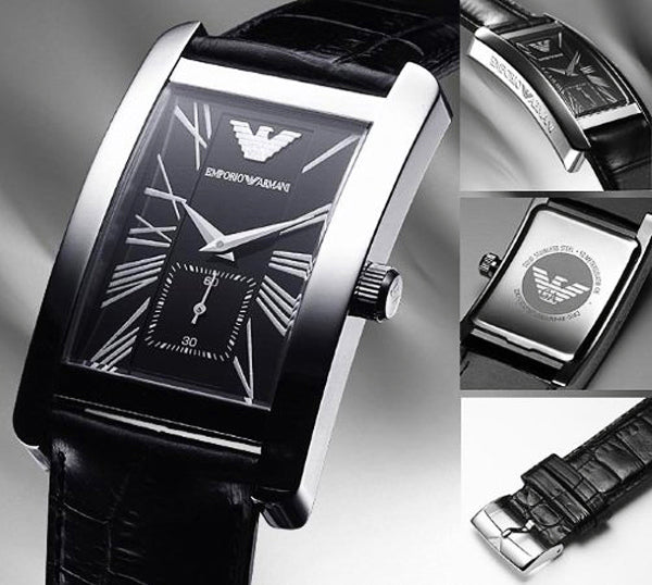 Emporio Armani Black Dial Black Leather Strap Watch For Men - AR0143 Watches Emporio Armani   