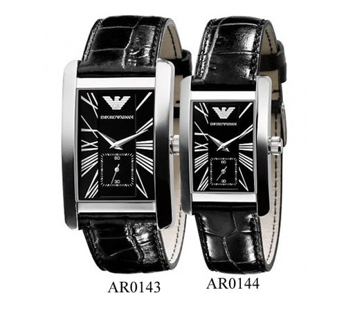 Emporio Armani Classic Black Dial Black Leather Strap Watch For Women - AR0144 Watches Emporio Armani   