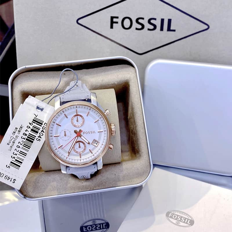 Fossil Original Boyfriend White Dial Light Blue Leather Strap Watch for Women - ES4045 Watches Fossil   