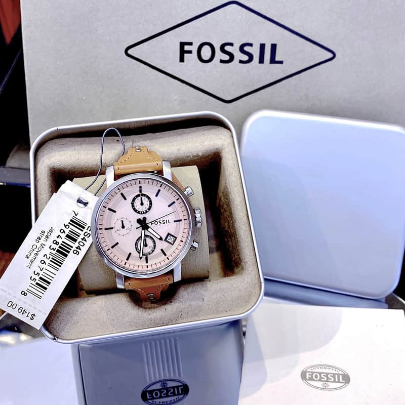 Fossil Original Boyfriend Sport Chronograph Beige Dial Brown Leather Strap Watch for Women - ES4046 Watches Fossil   