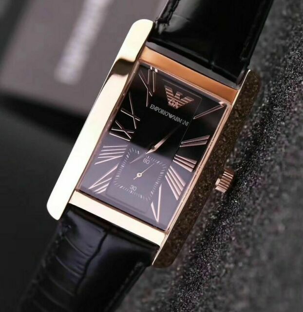 Emporio Armani Classic Black & Rose Gold Dial Black Leather Strap Watch For Men - AR0168 Watches Emporio Armani   