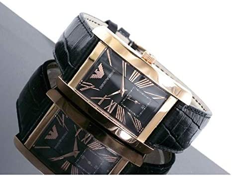 Emporio Armani Classic Black & Rose Gold Dial Black Leather Strap Watch For Men - AR0168 Watches Emporio Armani   