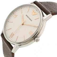 Emporio Armani White Dial Brown Leather Strap Watch For Men - AR11103 Watches Emporio Armani   