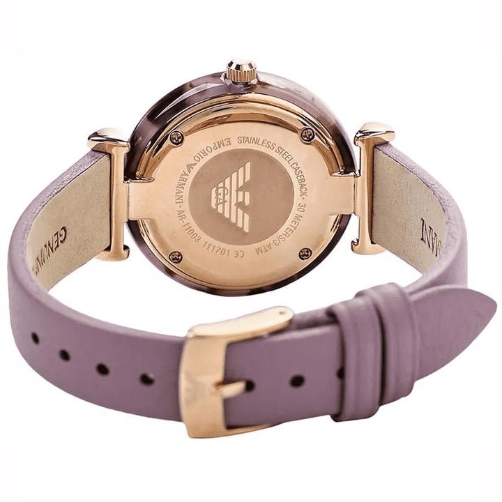 Emporio Armani Gianni Mother of Pearl Dial Purple Leather Strap Watch For Women - AR11003 Watches Emporio Armani   