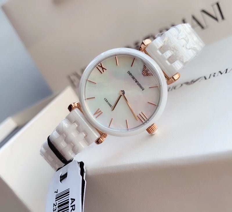 Emporio Armani Ceramica Mother of Pearl Dial White Ceramic Strap Watch For Women - AR1486 Watches Emporio Armani   