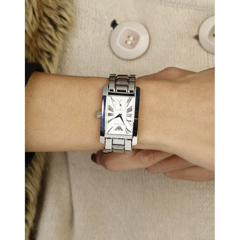 Emporio Armani White Dial Silver Stainless Steel Watch For Women - AR0146 Watches Emporio Armani   