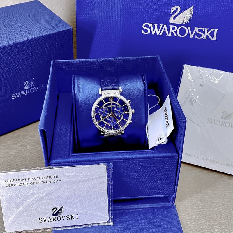 Swarovski Passage Chrono Crystal Blue Dial Blue Leather Strap Watch for Women - 5580342 Watches Swarovski   