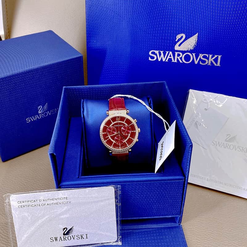 Swarovski Passage Chrono Red Dial Red Leather Strap Watch for Women - 5580345 Watches Swarovski   