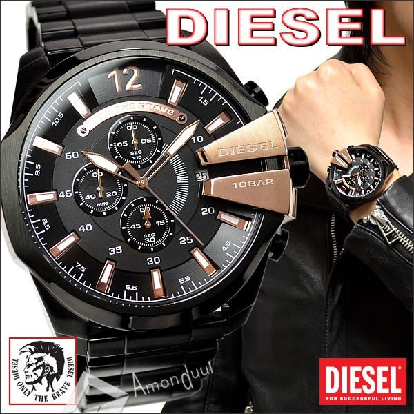 Diesel Mega Chief Black Dial Black Stainless Steel Watch For Men - DZ4309 Watches Diesel   