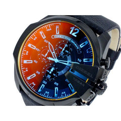Diesel Mega Chief Black Dial Black Leather Strap Watch For Men - DZ4323 Watches Diesel   